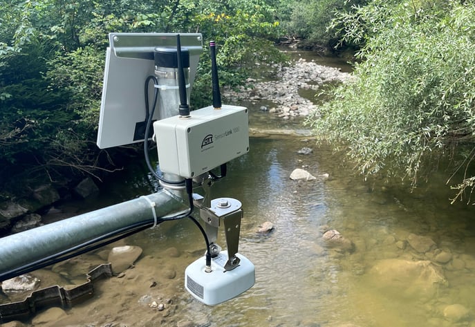 radar level sensor mounted above a stream