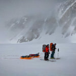 Dr. Criscitiello and Rebecca Haspel skiing radar equipment to the extraction site. Photo by Zac Robinson.